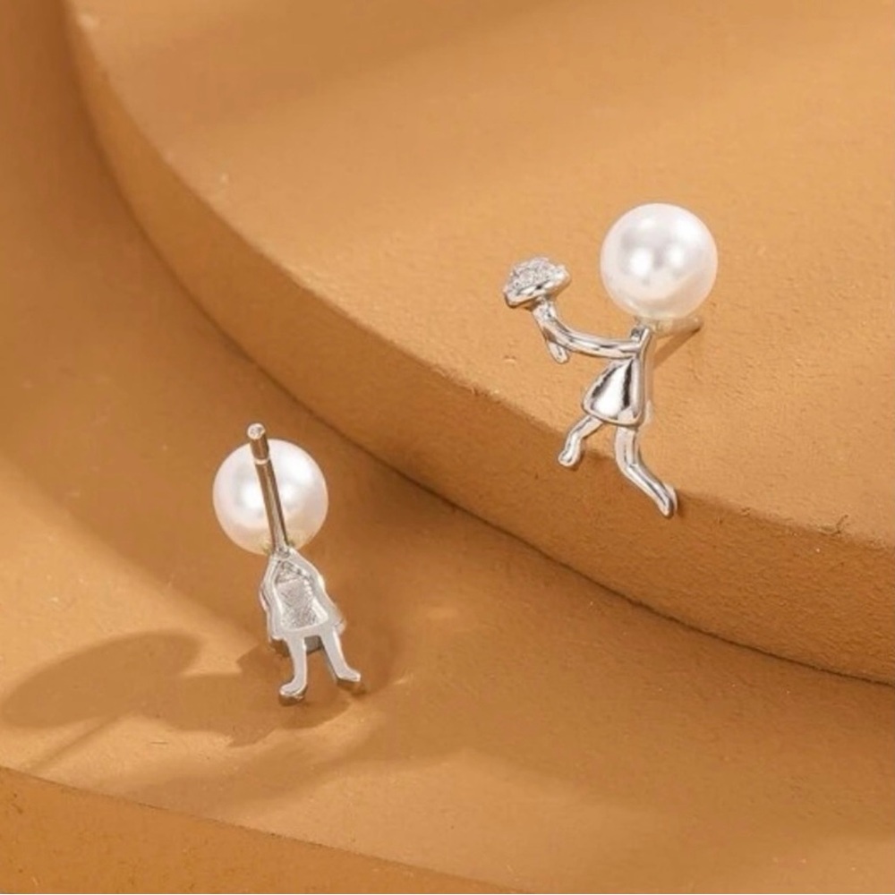“Marry Me” Boy Flowers Girl Dress Silver Figures Pearl Heads Mismatch Tiny Studs - Picture 8 of 8